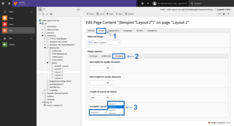Screenshot: Layout wählen/ändern